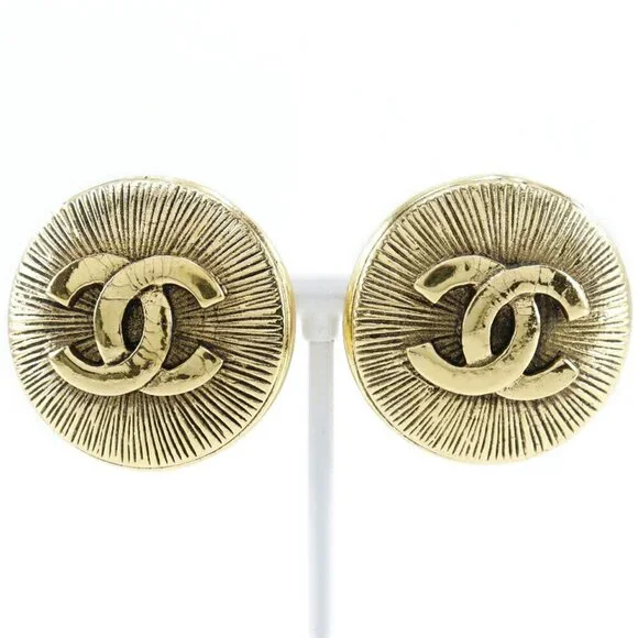 CHANEL Gold Logo Earrings - Picture 1 of 8